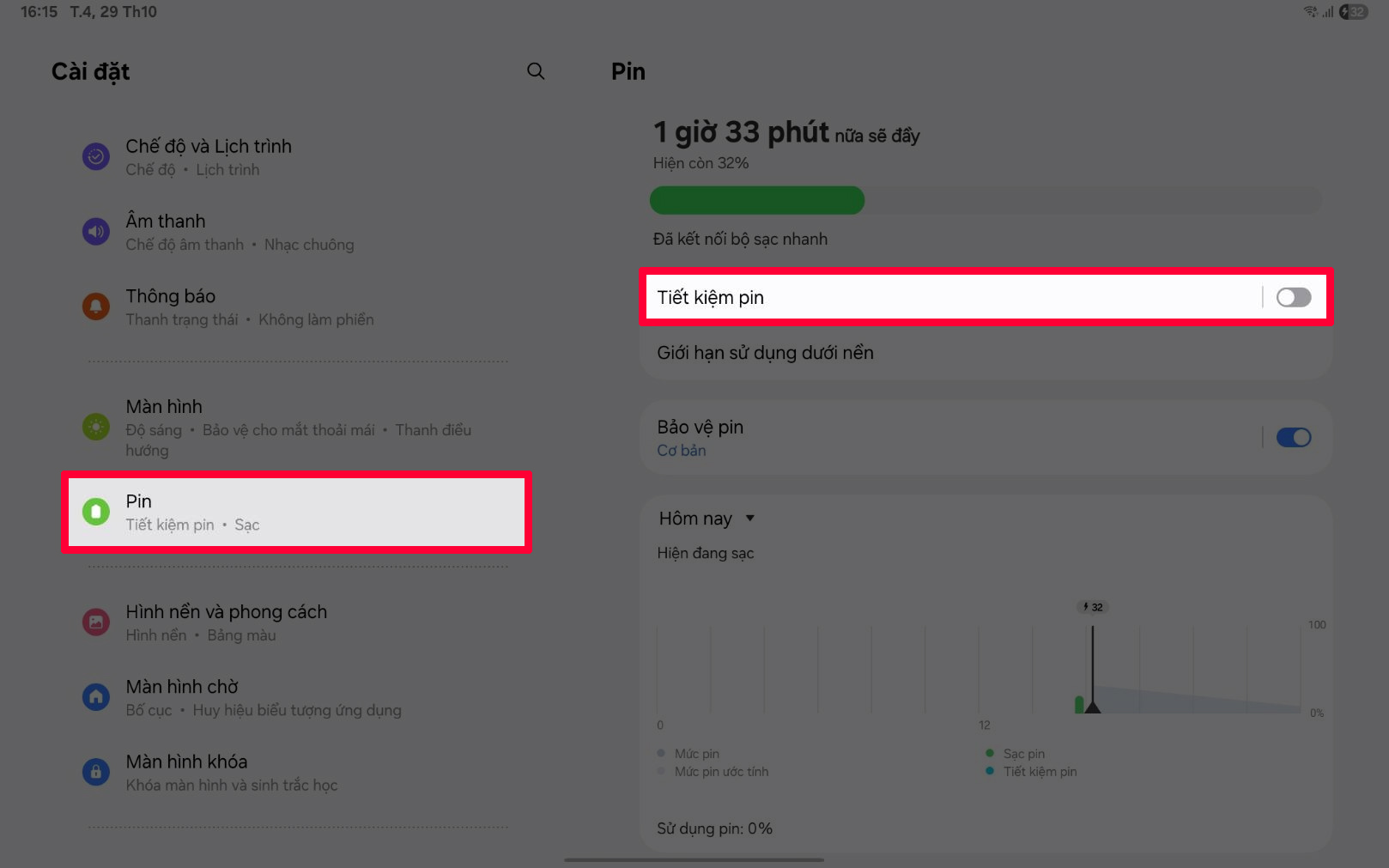 Cách bật tiết kiệm pin Galaxy Tab S10 Lite
