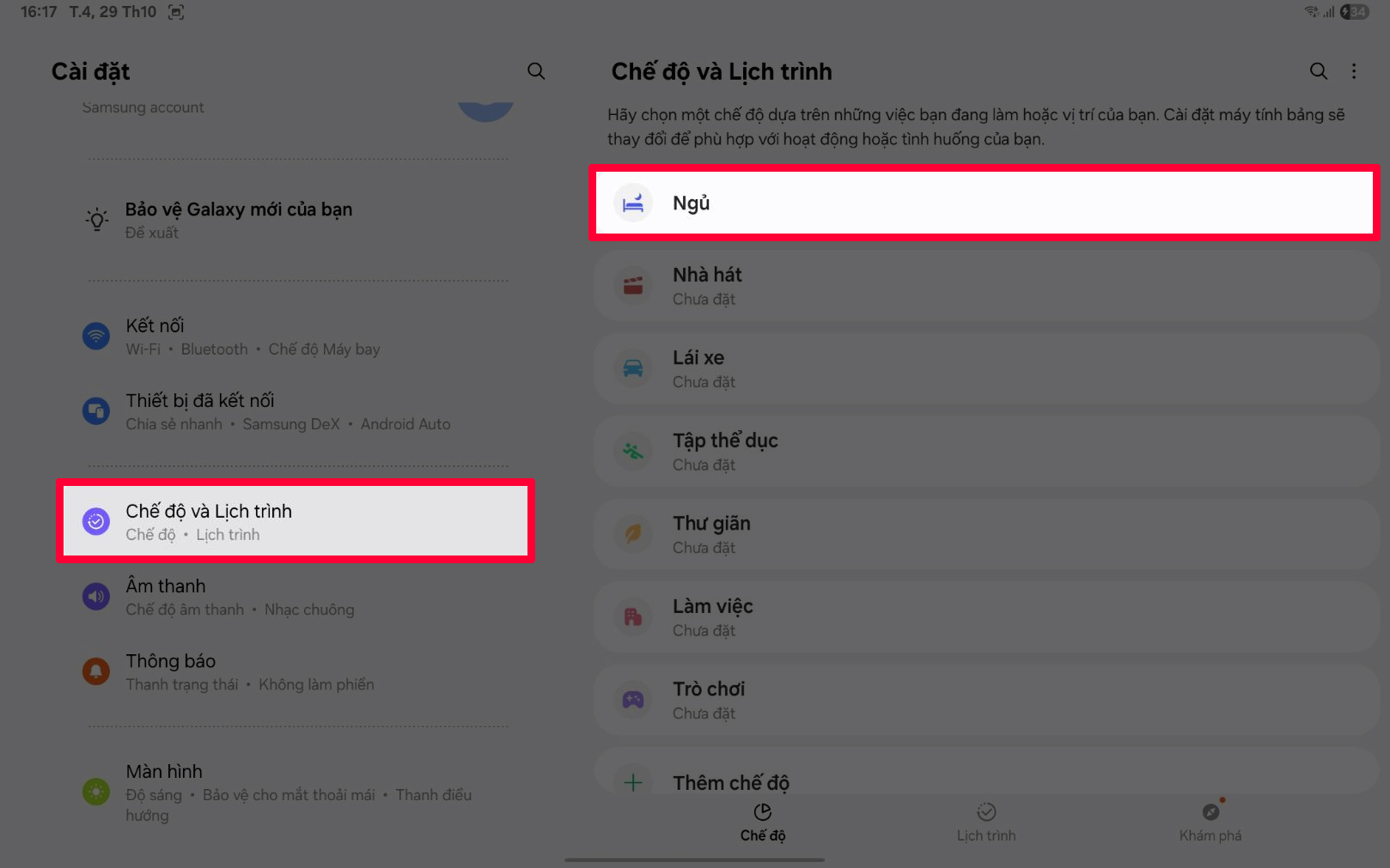 Cách đặt lịch trình tự động trên Galaxy Tab S10 Lite
