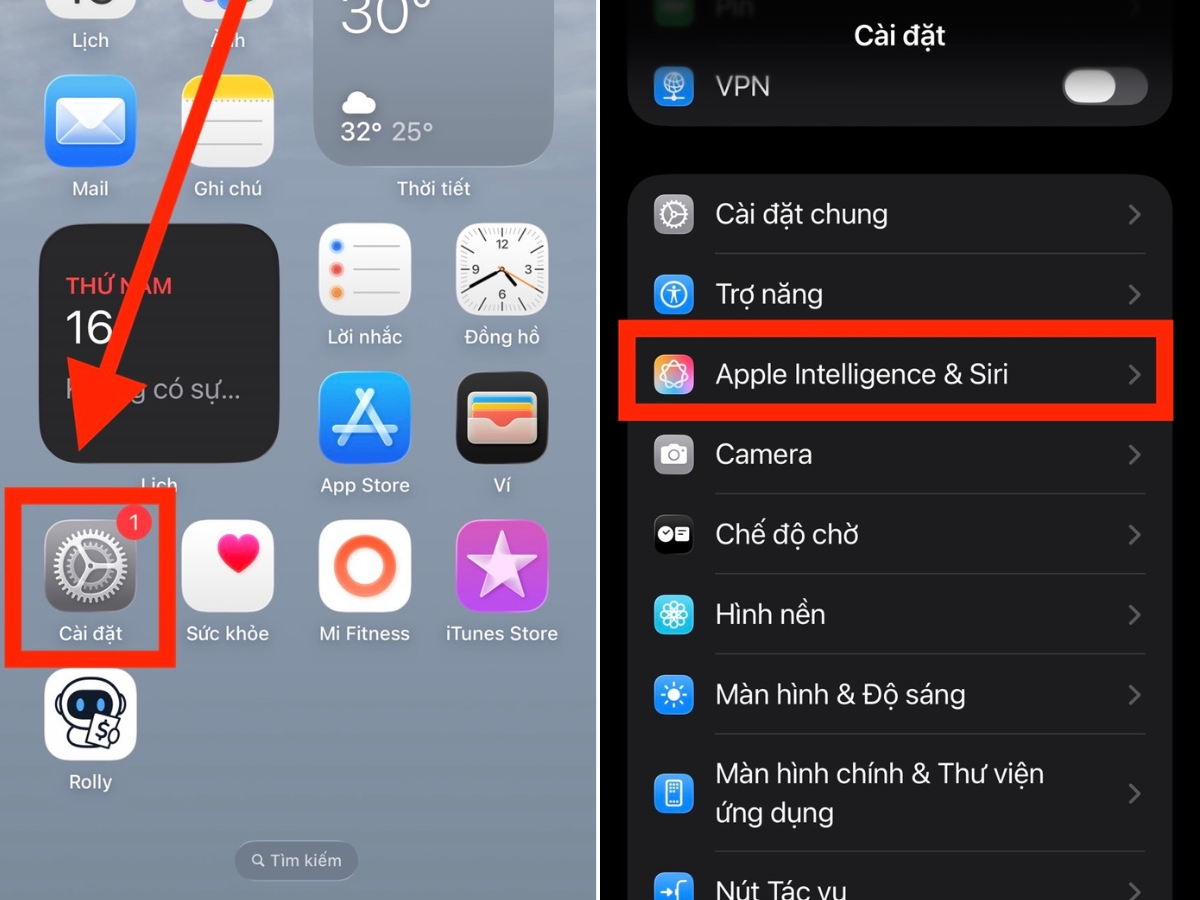Chọn mục Apple Intelligence & Siri