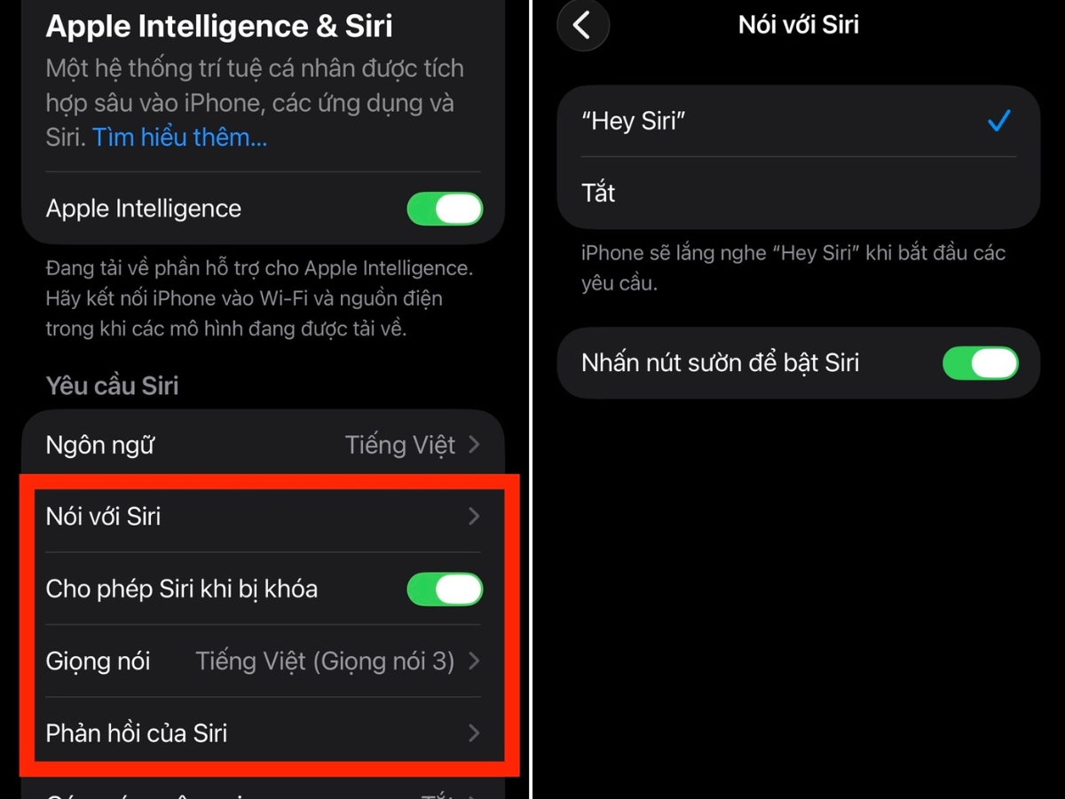 Bật v&agrave; thiết lập c&aacute;c t&ugrave;y chọn Siri