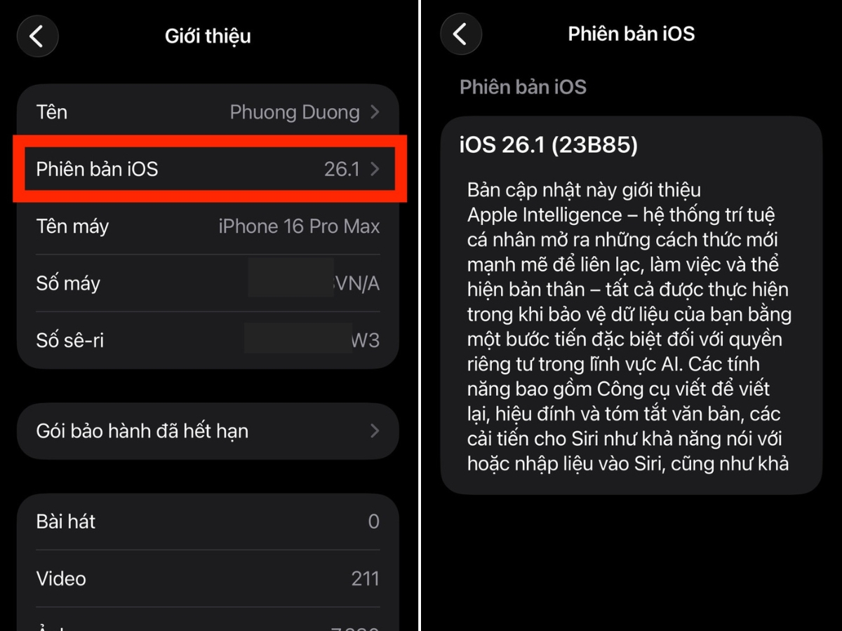 Đảm bảo iPhone đ&atilde; cập nhật l&ecirc;n iOS 26.1