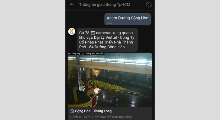Cách xem trực tiếp camera giao thông bằng Zalo
