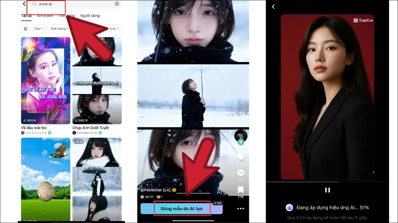 V&agrave;o CapCut > Chọn mẫu > Up ảnh