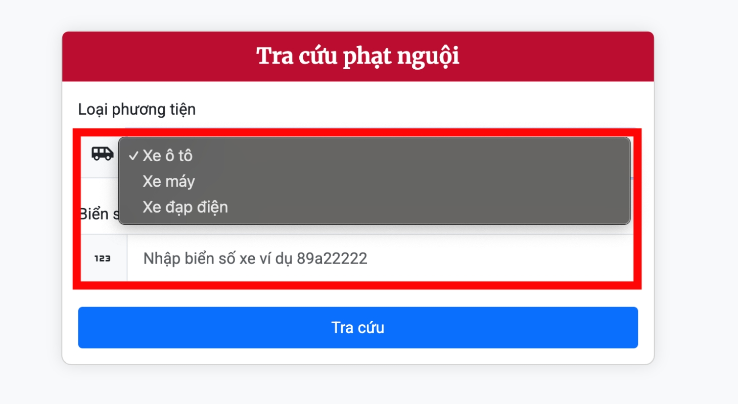 Kiểm tra phạt nguội trên trang CỤC CẢNH SÁT GIAO THÔNG