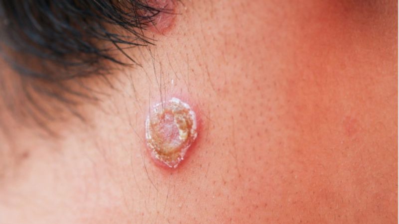 Hình ảnh săng giang mai có dạng hình tròn, bờ rõ, nền cứng, không đau, không chảy mủ