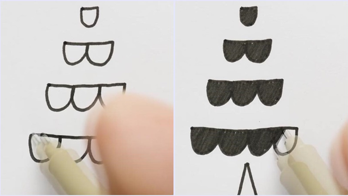 Cách vẽ cây thông Noel đơn giản nhất bằng hình tam giác