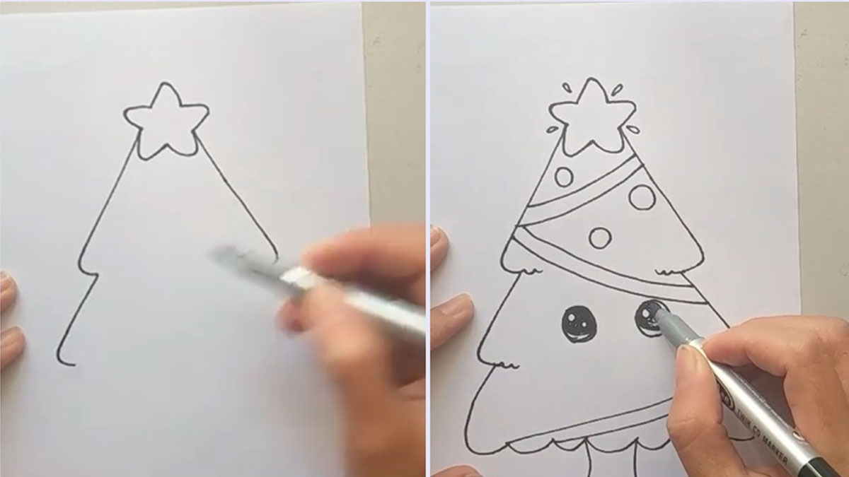 Cách vẽ cây thông Noel đơn giản nhất bằng hình tam giác