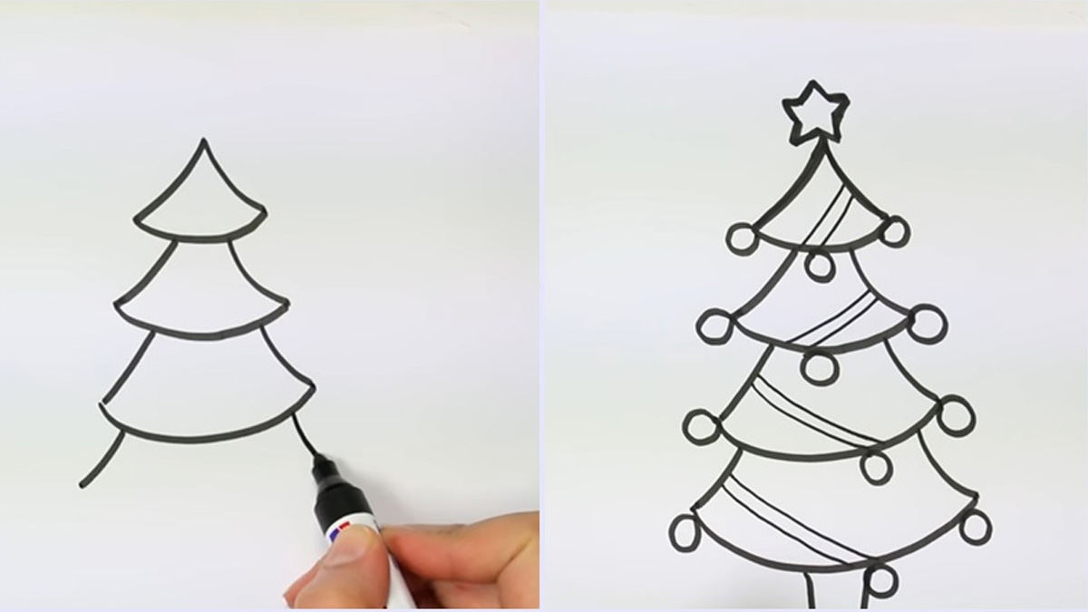Cách vẽ cây thông Noel đơn giản nhất bằng hình tam giác