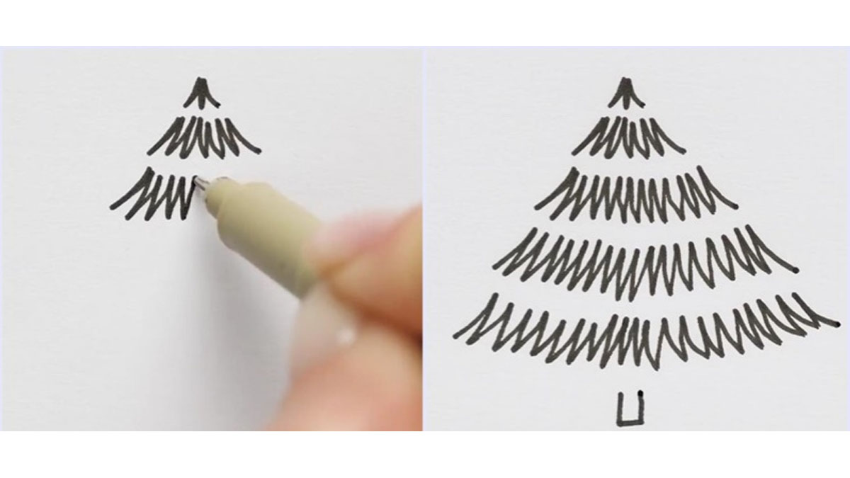 Cách vẽ cây thông Noel đơn giản nhất bằng hình tam giác