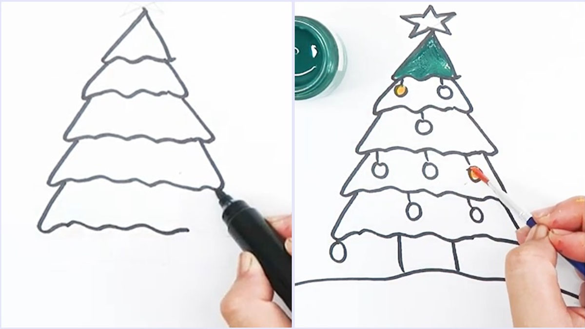 Cách vẽ cây thông Noel đơn giản nhất bằng hình tam giác