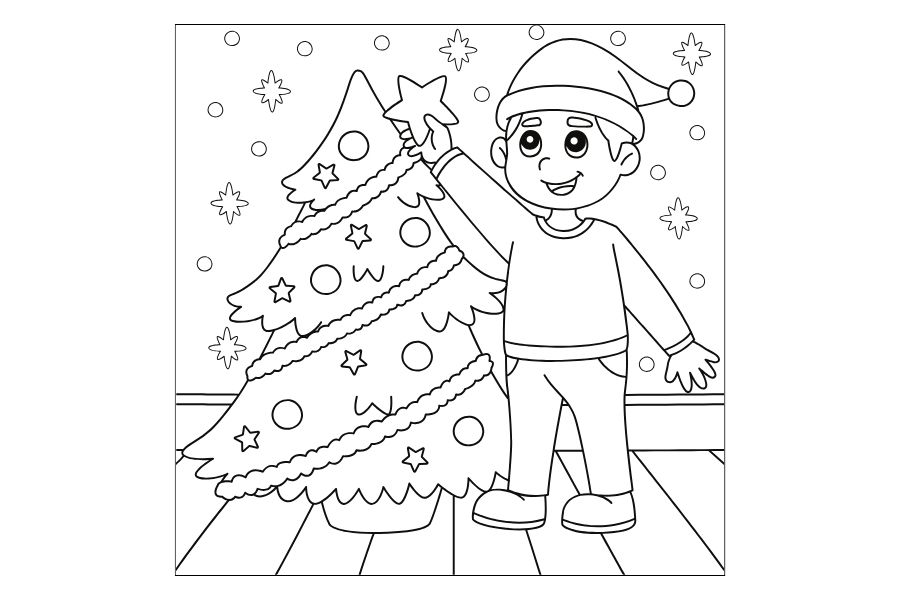 Tranh tô màu cây thông Noel đơn giản