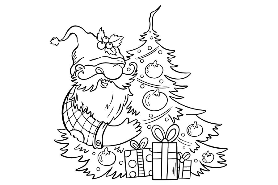 Tranh tô màu cây thông Noel có ông già Noel