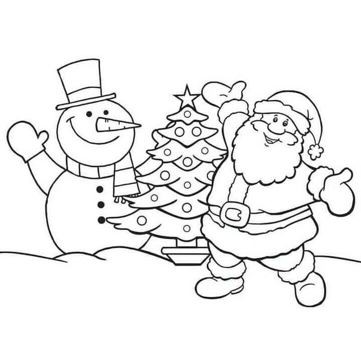 Tranh tô màu cây thông Noel và người tuyết