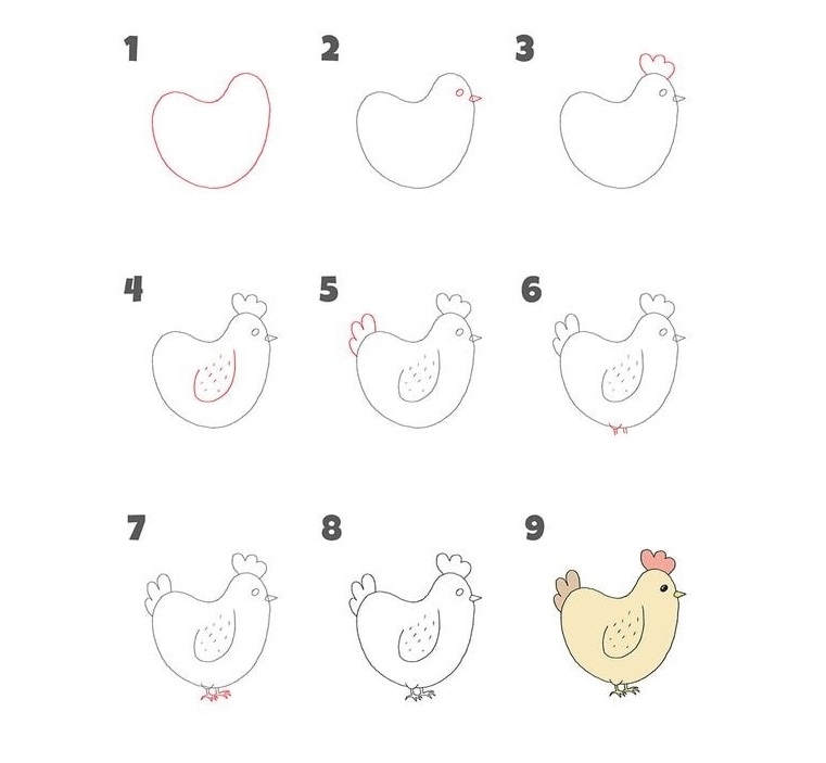 Cách vẽ con gà mái