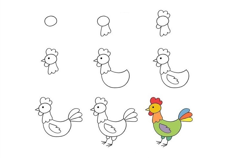 Cách 3: Vẽ con gà trống cute