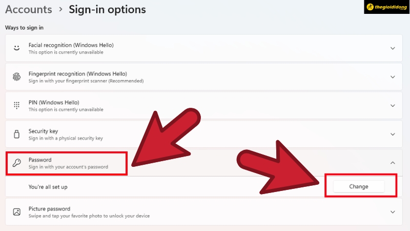 Nhấn thay đổi mật khẩu