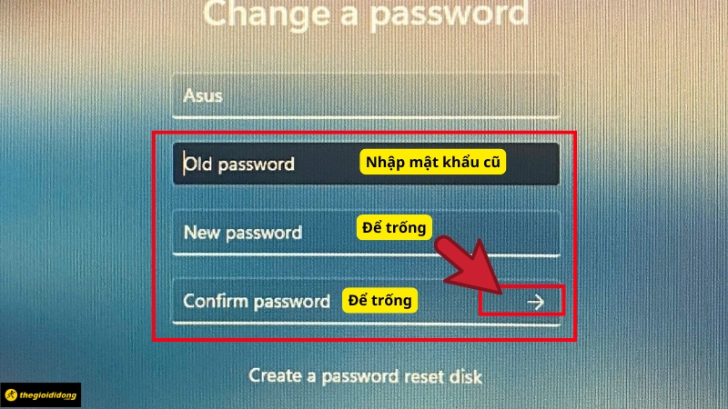 Để trống phần mật khẩu mới