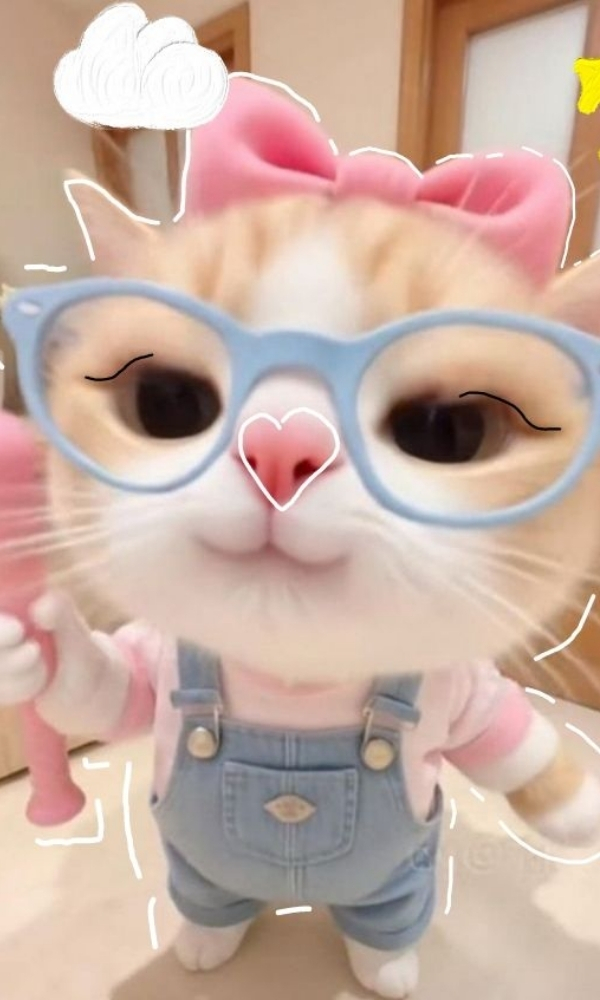 B&eacute; m&egrave;o đeo k&iacute;nh y&ecirc;u m&agrave;u hồng