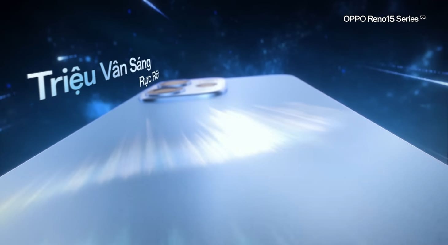Hiệu ứng ánh sáng hút mắt trên mặt lựng OPPO Reno15 Series