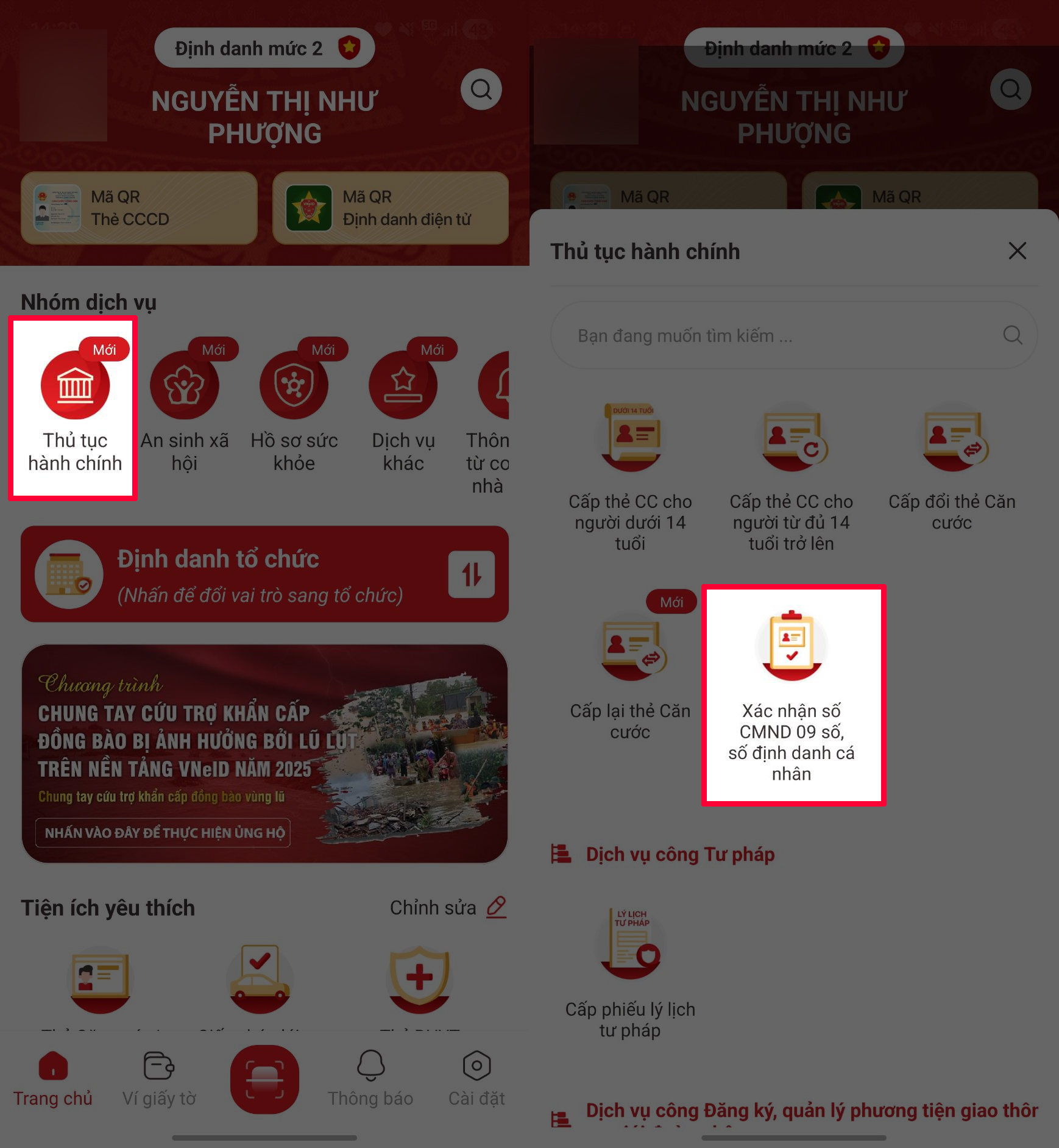 Cách xin giấy xác nhận số CMND - số ĐDCN trên VNeID