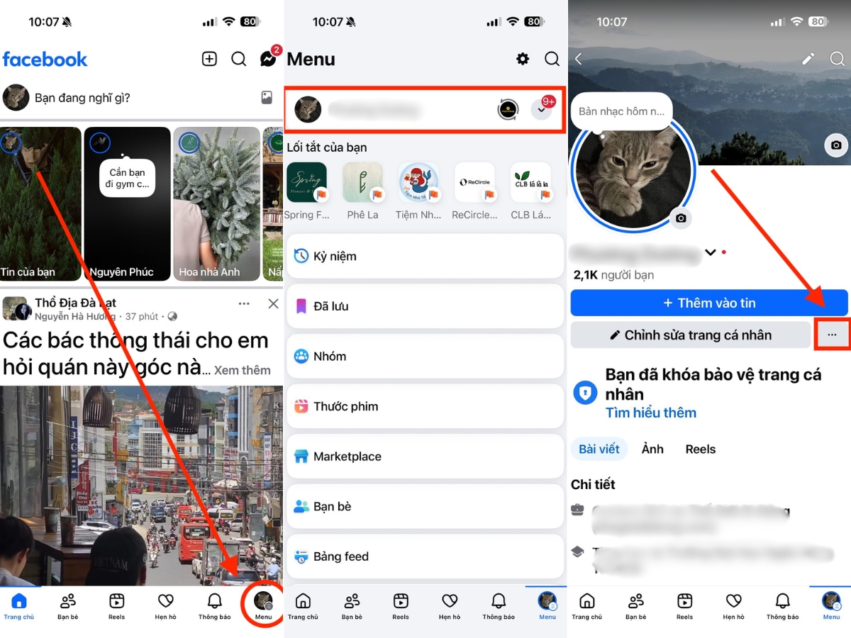 Vào trang cá nhân của bạn, nhấn vào biểu tượng dấu ba chấm Vào trang cá nhân của bạn, nhấn vào biểu tượng dấu ba chấm