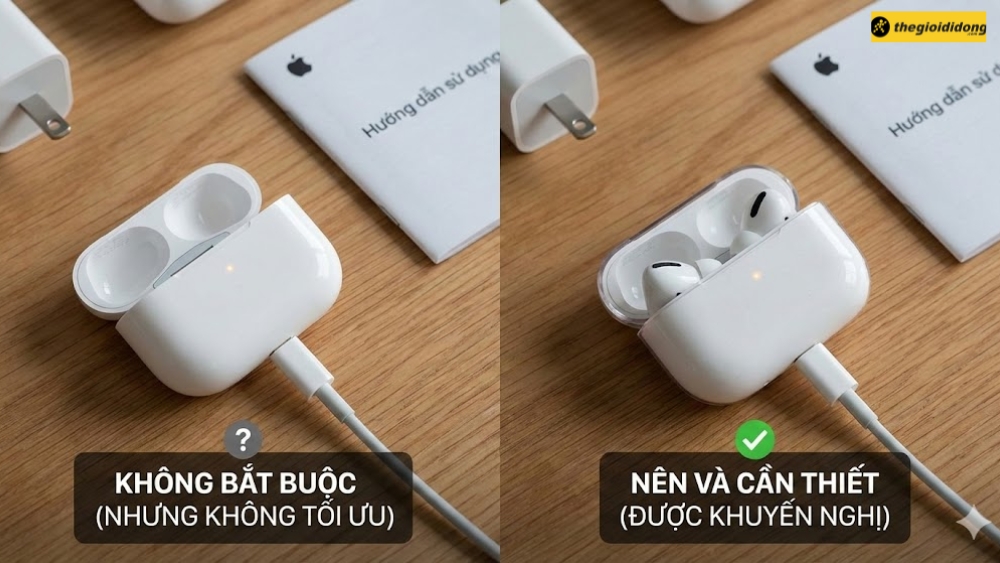 Khi sạc hộp AirPods bạn N&Ecirc;N V&Agrave; CẦN đặt tai nghe v&agrave;o b&ecirc;n trong hộp sạc