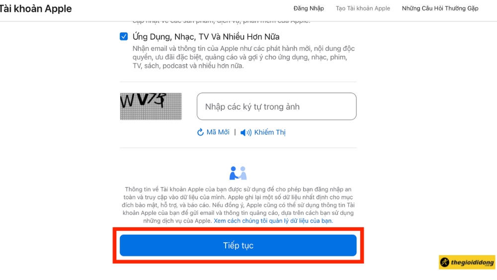 Nhấn Tiếp tục Nhấn Tiếp tục