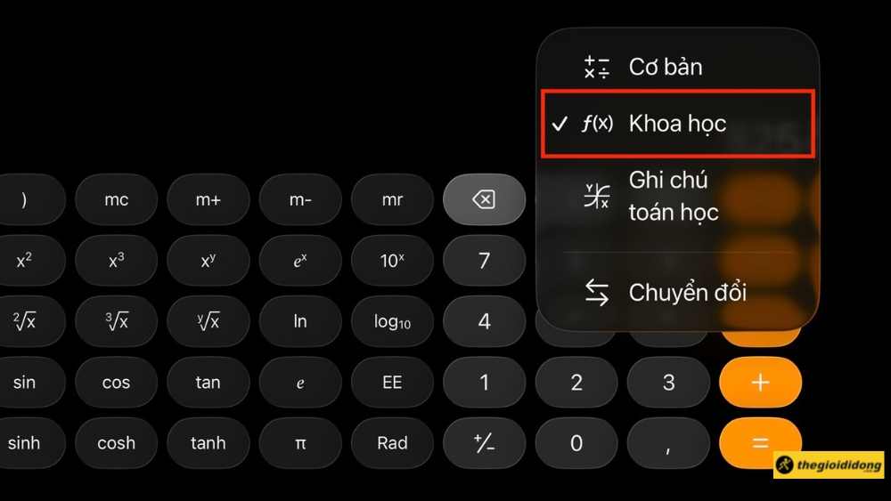 Chọn chế độ Khoa học