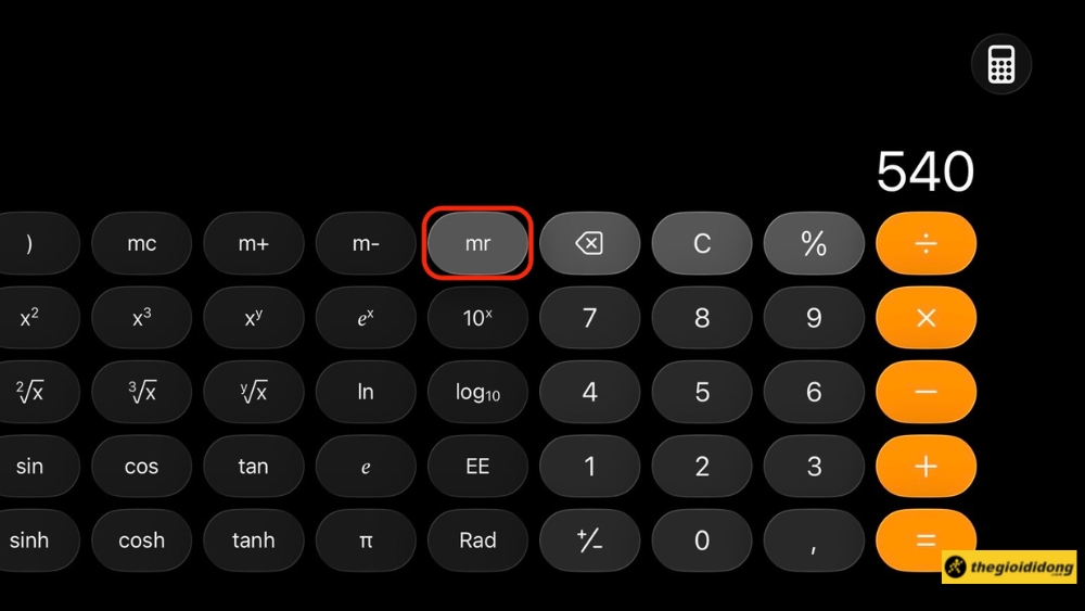 Khi cần gọi lại kết quả đ&atilde; lưu, nhấn n&uacute;t "mr" 