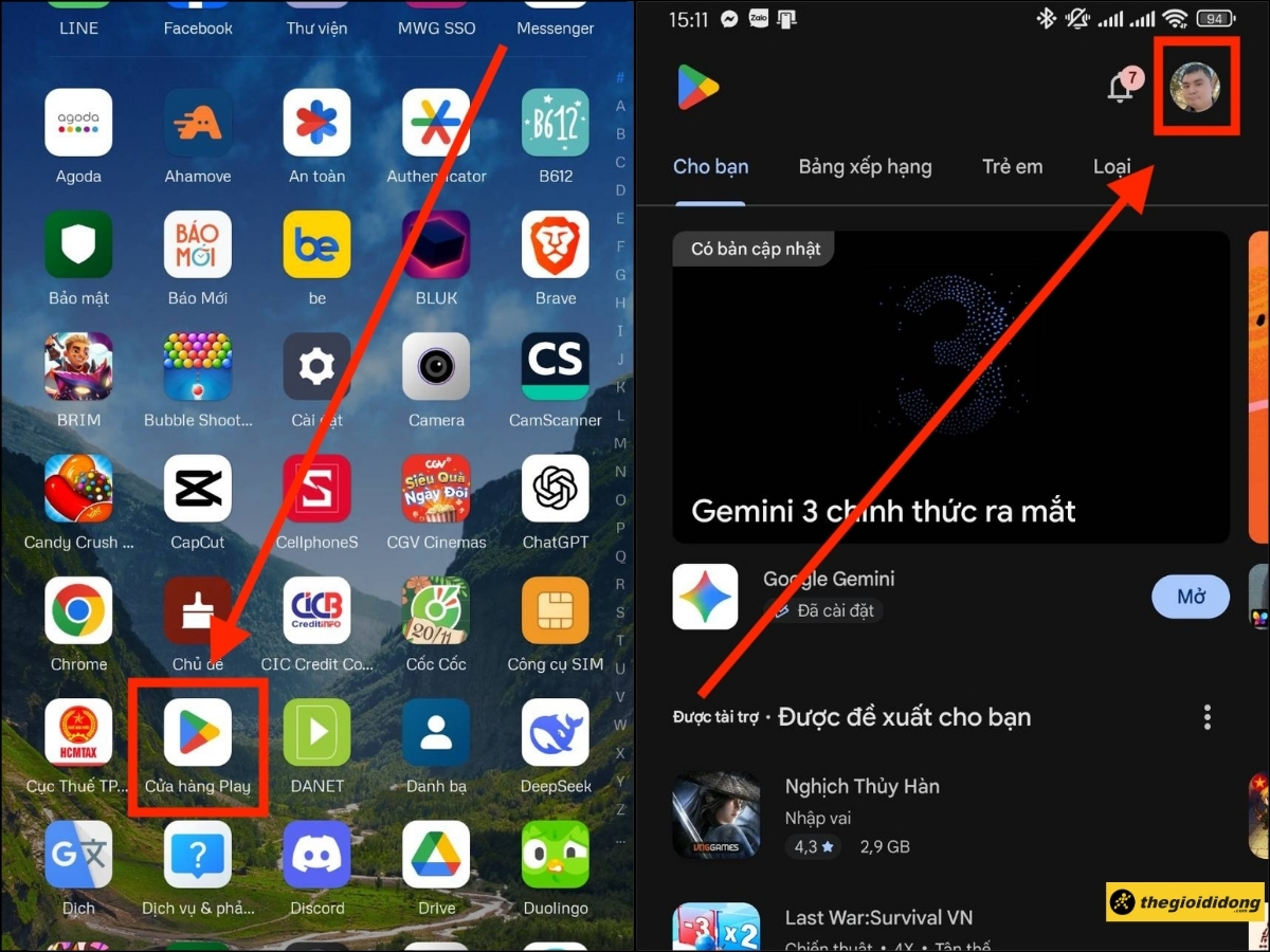 Nhấn v&agrave;o biểu tượng t&agrave;i khoản