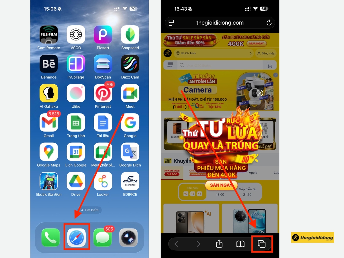 Nhấn v&agrave;o biểu tượng Tab