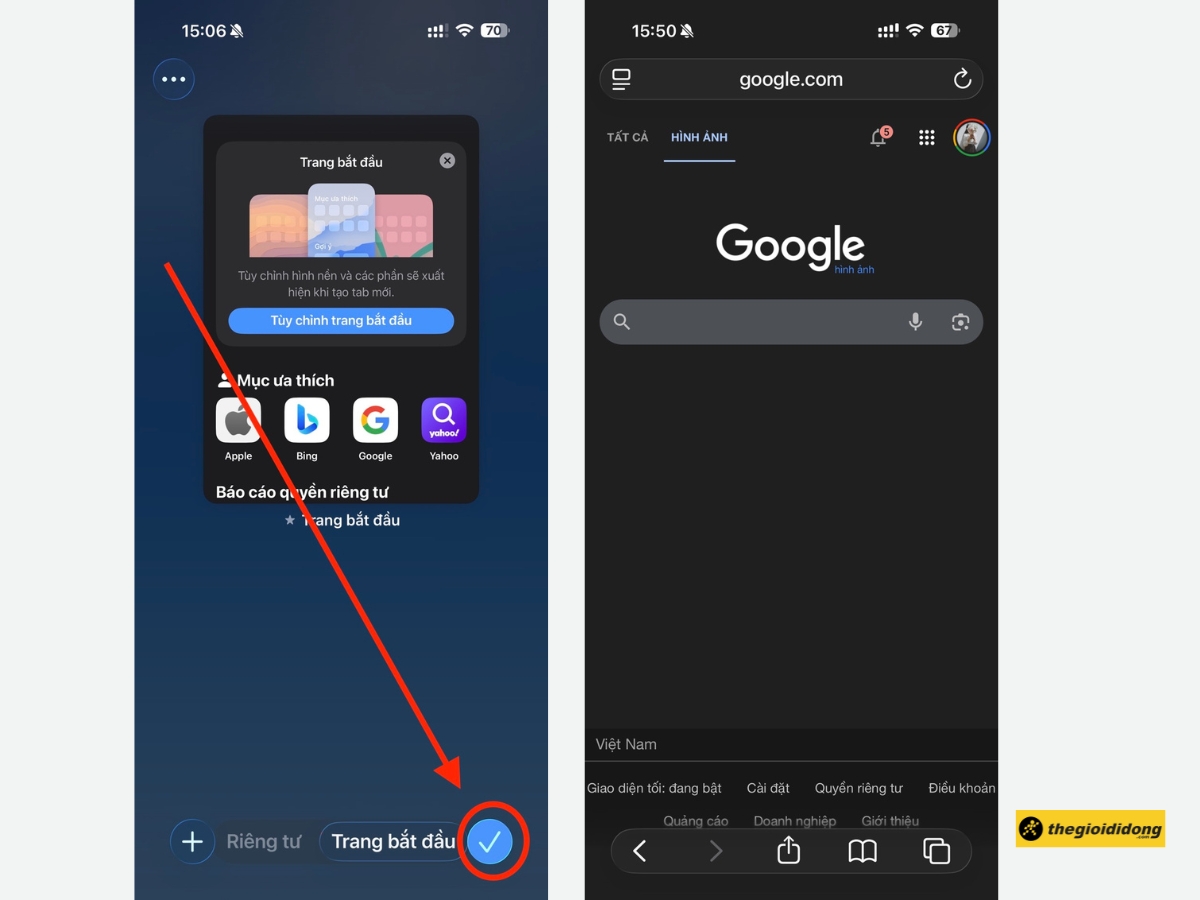 Chuyển từ nh&oacute;m Ri&ecirc;ng tư sang một nh&oacute;m tab th&ocirc;ng thường