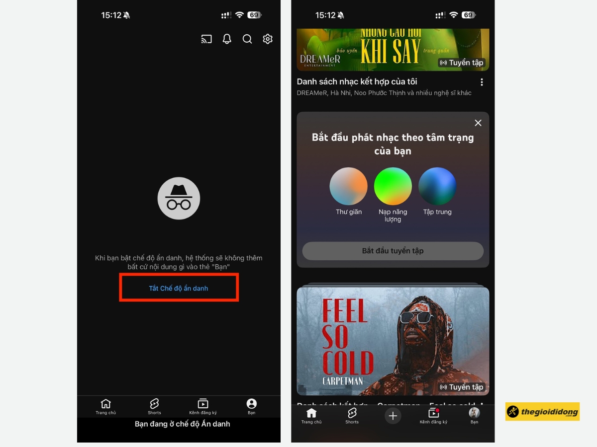 Chọn "Tắt Chế độ ẩn danh"