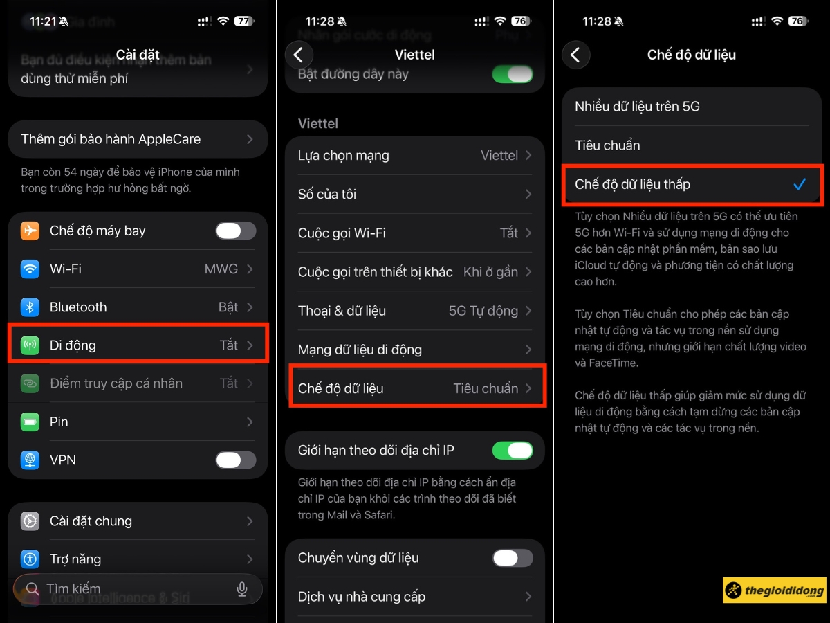 Bật Chế độ dữ liệu thấp