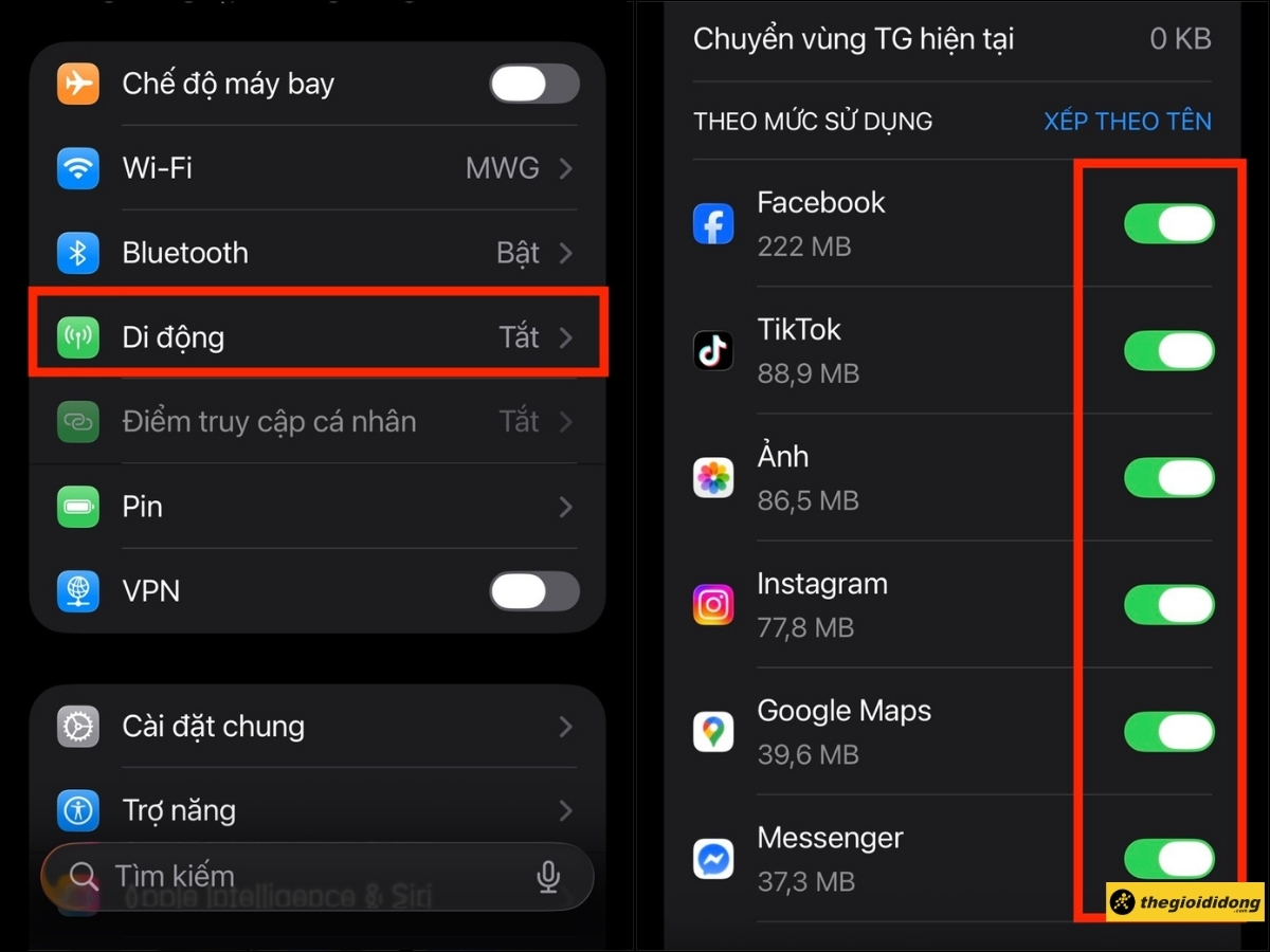 Tắt dữ liệu di động cho c&aacute;c ứng dụng kh&ocirc;ng cần thiết