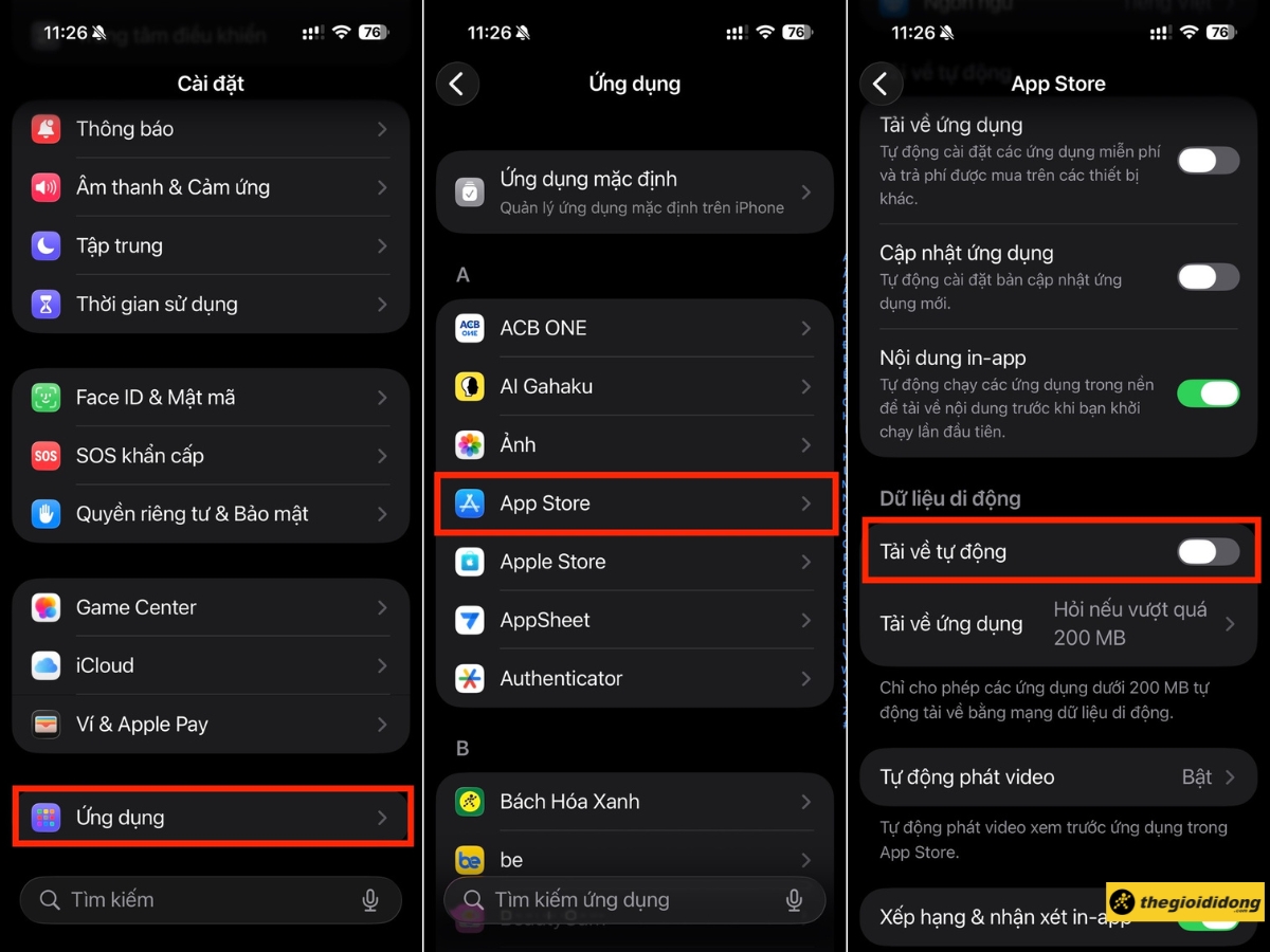 Tắt tự động cập nhật ứng dụng