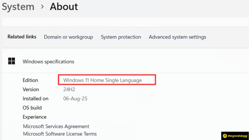 K&eacute;o xuống phần Windows Specifications để xem phi&ecirc;n bản Windows