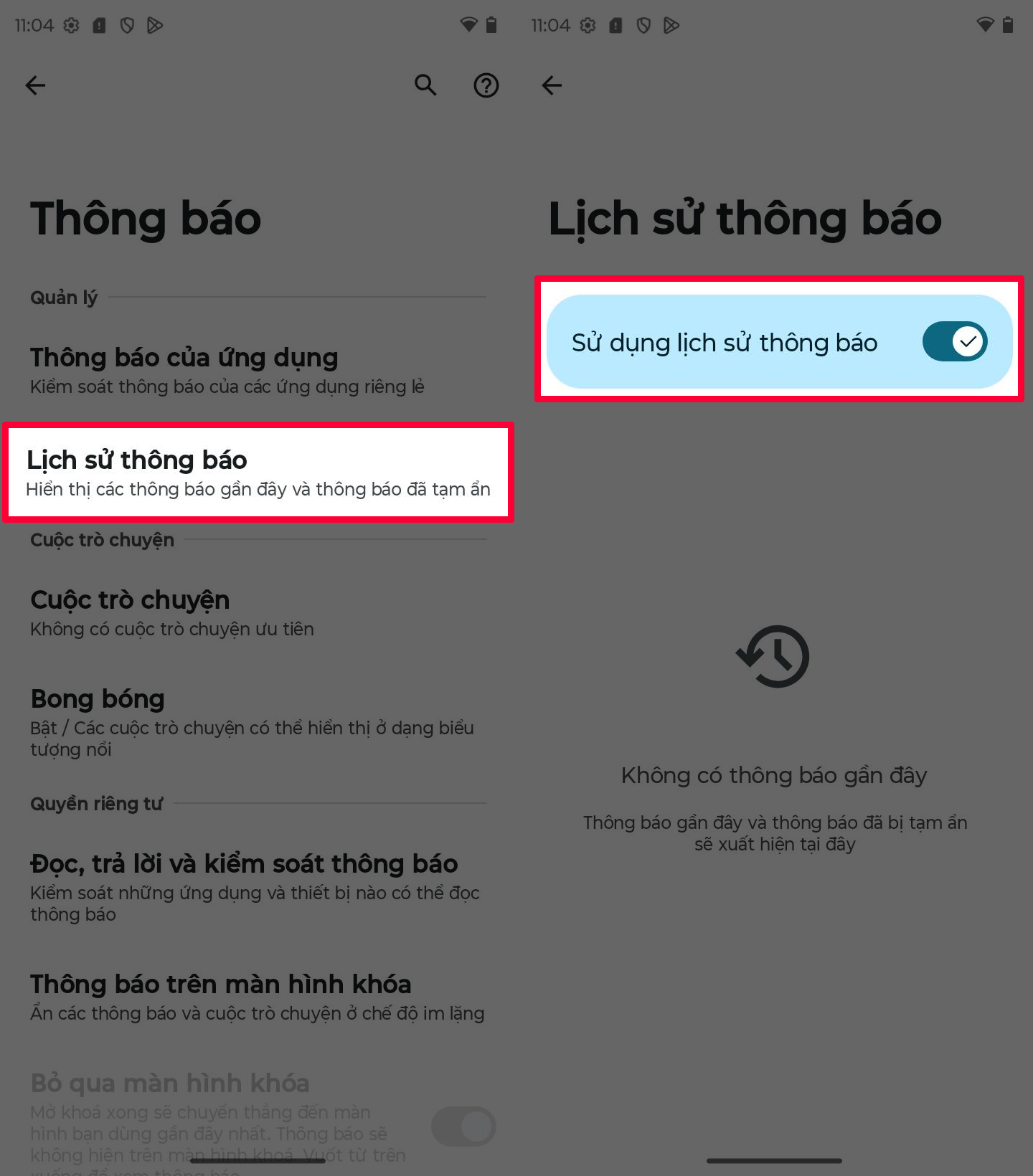 Cách bật lịch sử thông báo trên motorola G06 Power