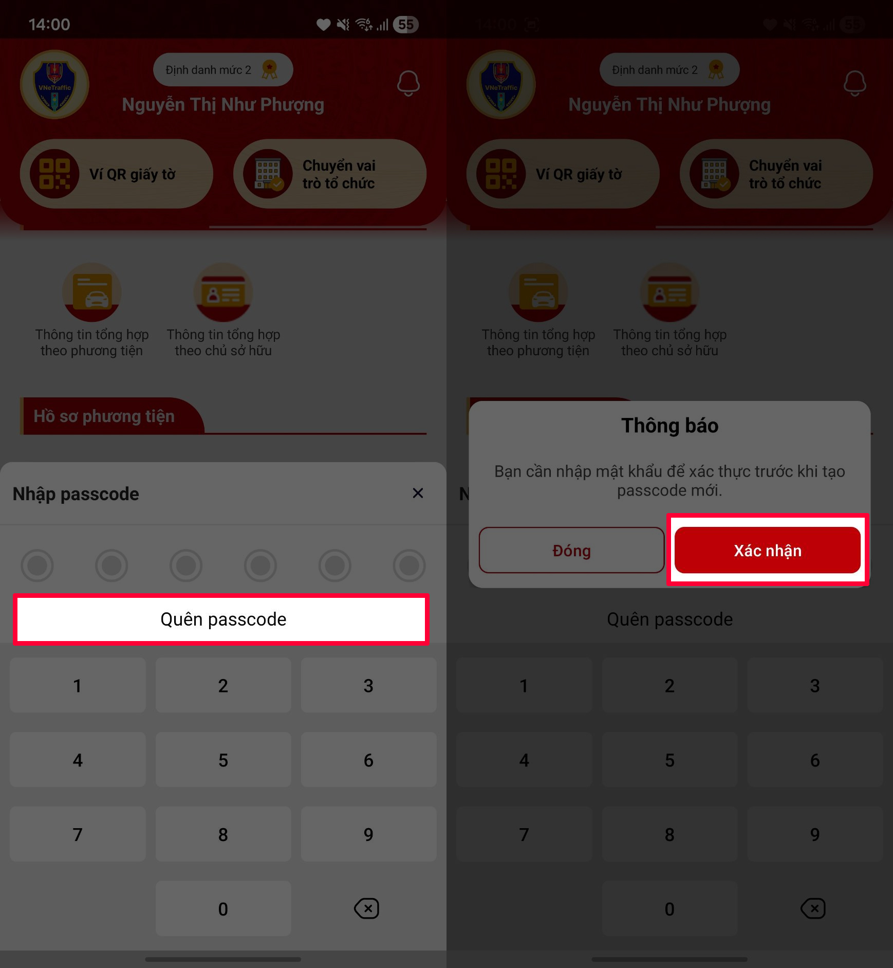 Cách lấy lại passcode trên VNeTraffic