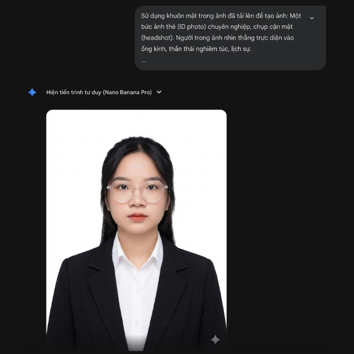 Kết quả câu lệnh tạo ảnh chân dung trên Gemini phong cách ảnh thẻ