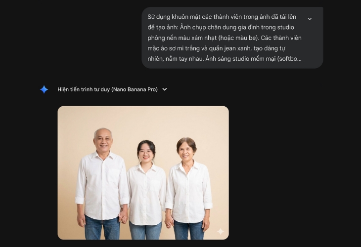 Kết quả câu lệnh tạo ảnh gia đình theo phong cách studio Hàn Quốc trên Gemini