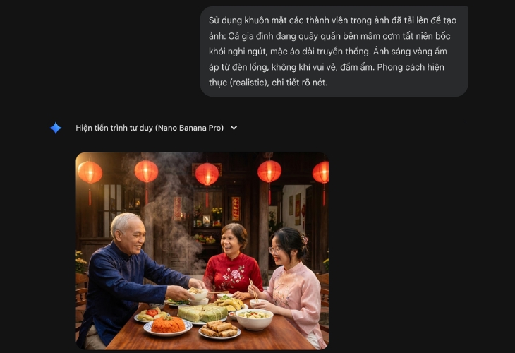 Kết quả câu lệnh ghép ảnh gia đình vào dịp lễ tết trên Gemini