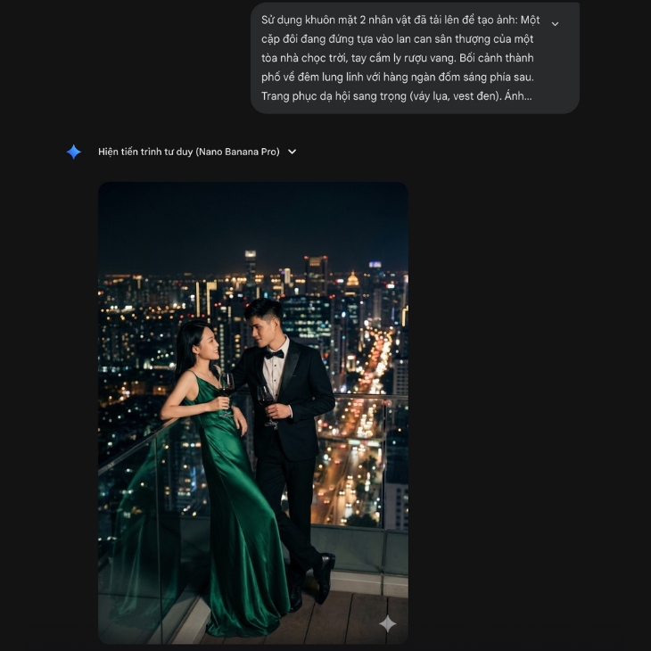 Hình ảnh cặp đôi đứng dưới sân thượng tạo bởi câu lệnh Gemini
