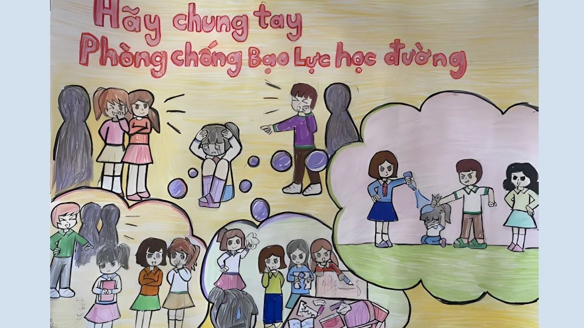 Mẫu vẽ tranh bạo lực học đường ý nghĩa