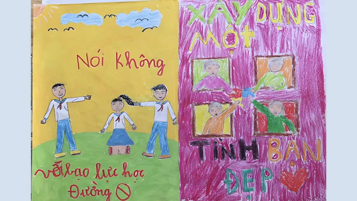 Mẫu vẽ tranh bạo lực học đường ý nghĩa