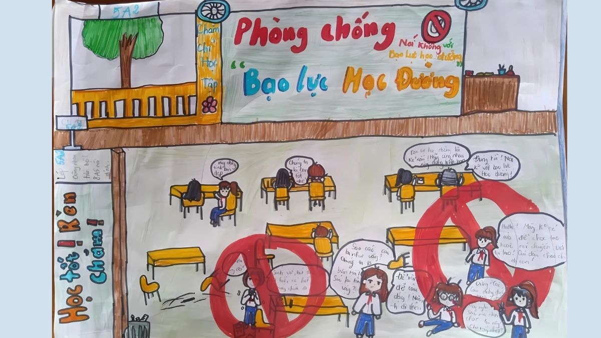 Mẫu vẽ tranh bạo lực học đường ý nghĩa