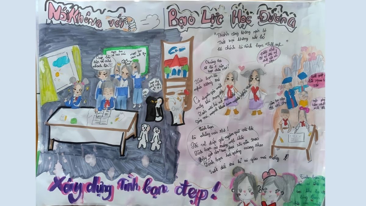 Mẫu vẽ tranh bạo lực học đường ý nghĩa