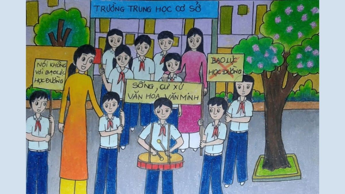 Mẫu vẽ tranh bạo lực học đường ý nghĩa
