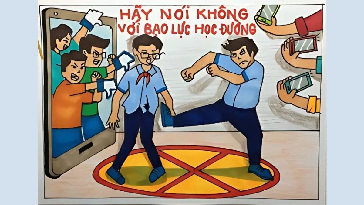 Mẫu vẽ tranh bạo lực học đường ý nghĩa