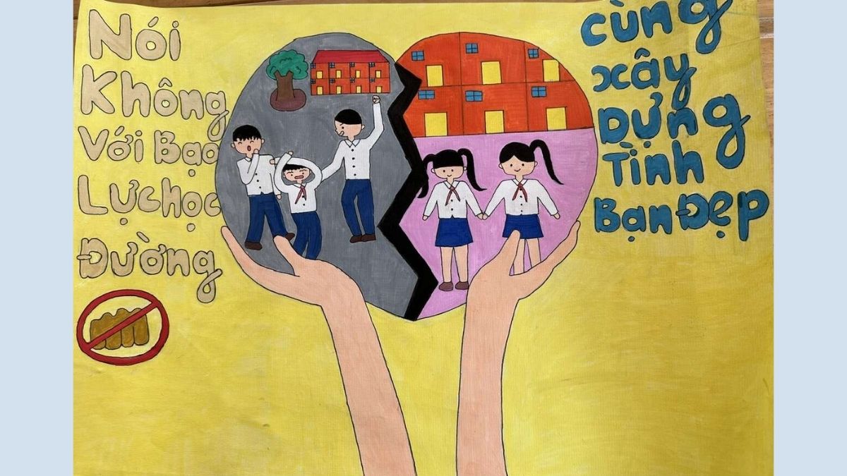 Mẫu vẽ tranh bạo lực học đường ý nghĩa
